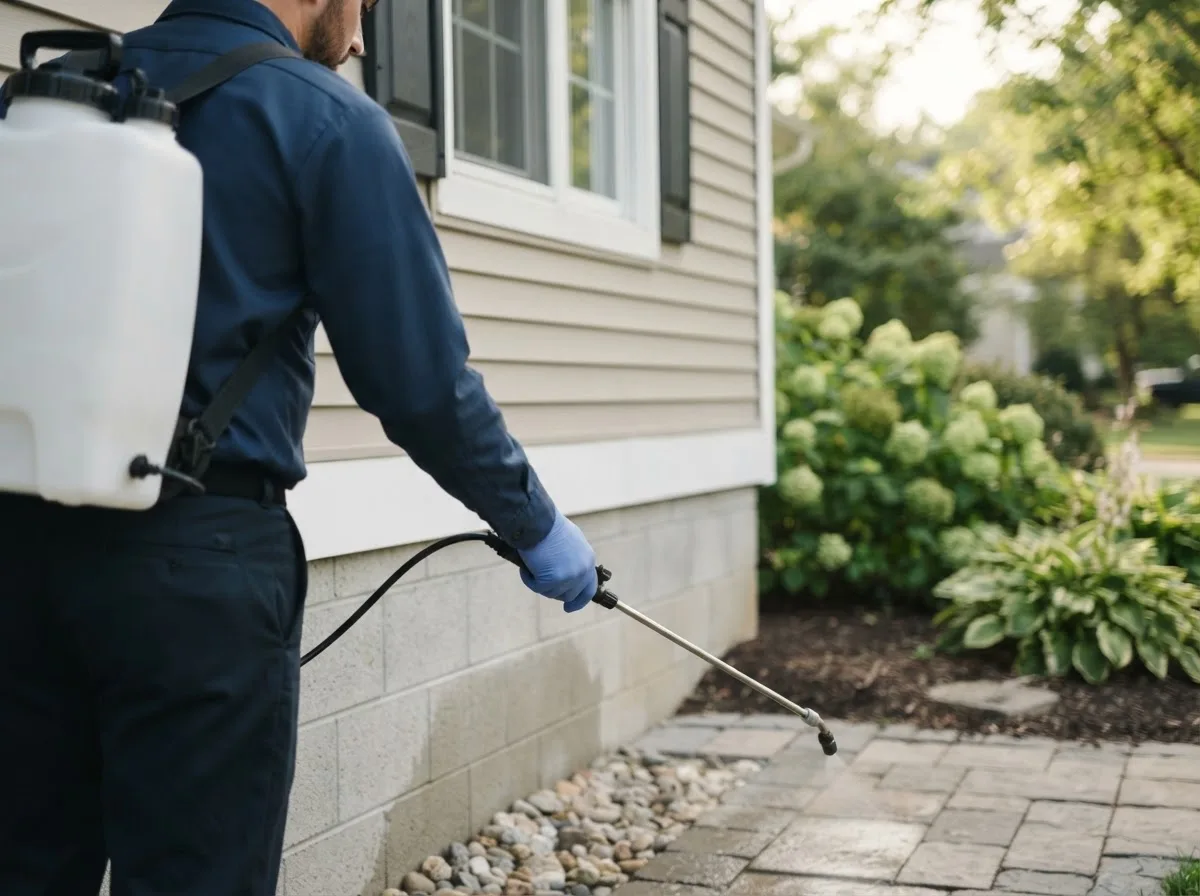 Pest control technician inspecting a home in Rexford, KS